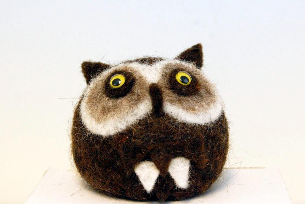 Uglur Icelandic Felted Wool Owl Handmade