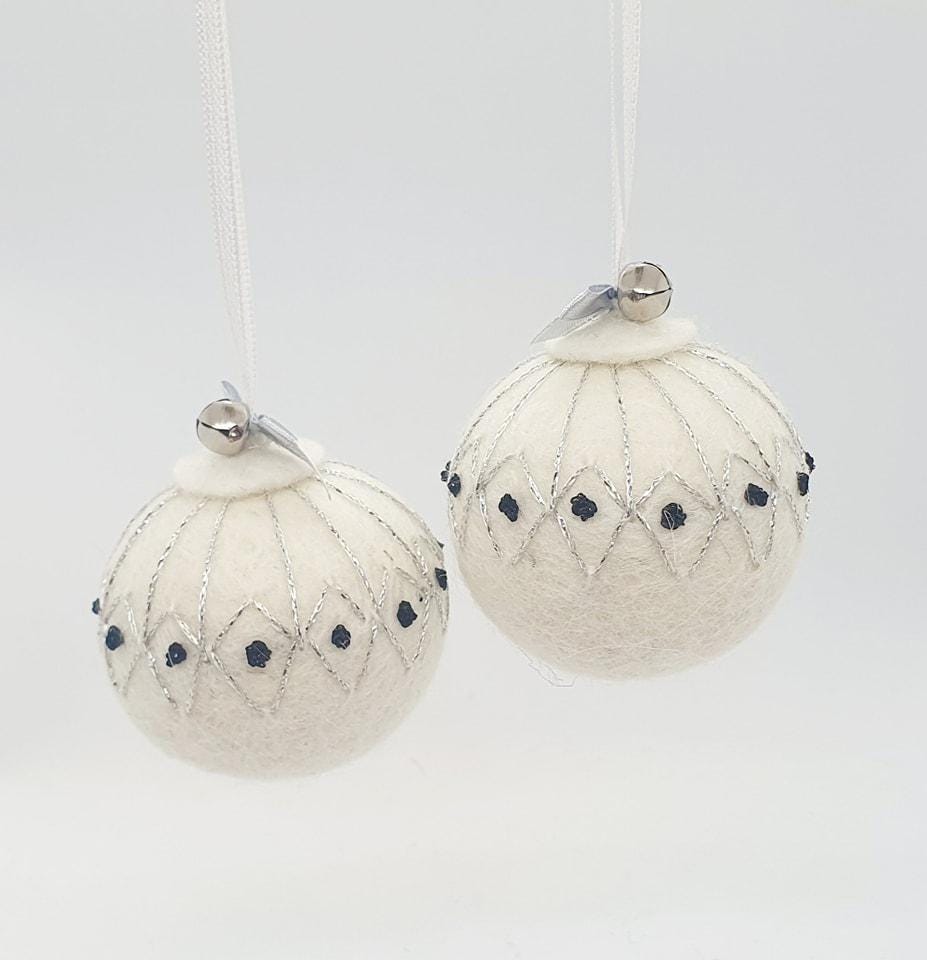 Icelandic Wool Felt Embroidered Christmas Ornament Handmade