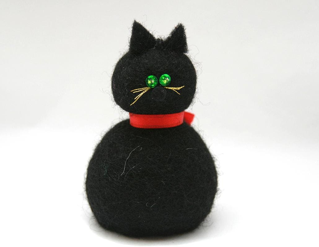 Icelandic Felted Wool Grýla's Christmas Cat Jólakötturinn Handmade