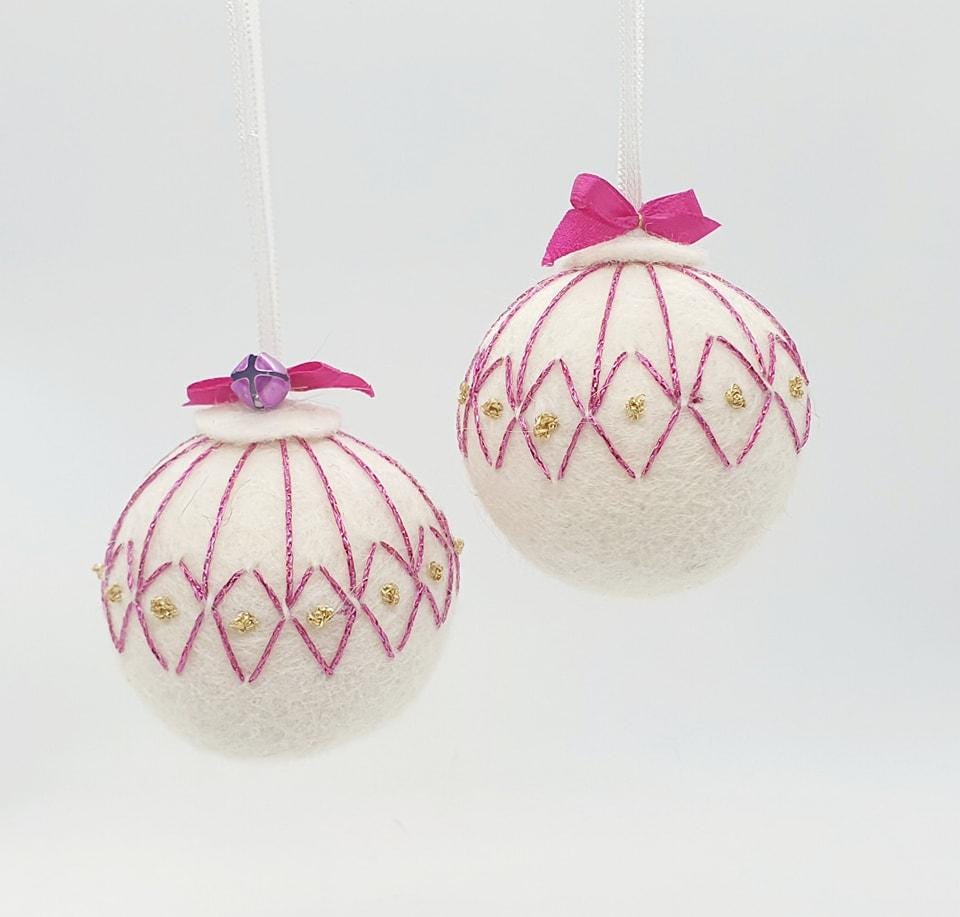 Icelandic Wool Felt Embroidered Christmas Ornament Handmade