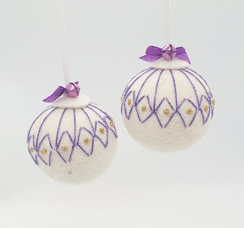 Icelandic Wool Felt Embroidered Christmas Ornament Handmade