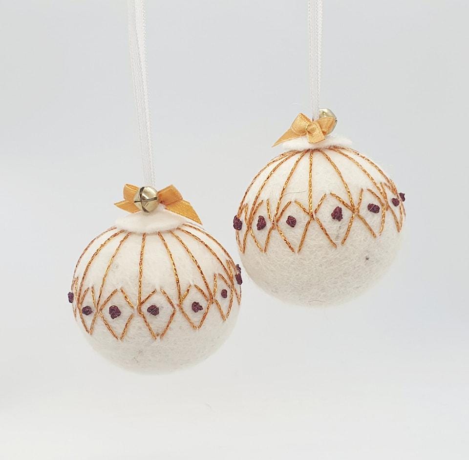 Icelandic Wool Felt Embroidered Christmas Ornament Handmade